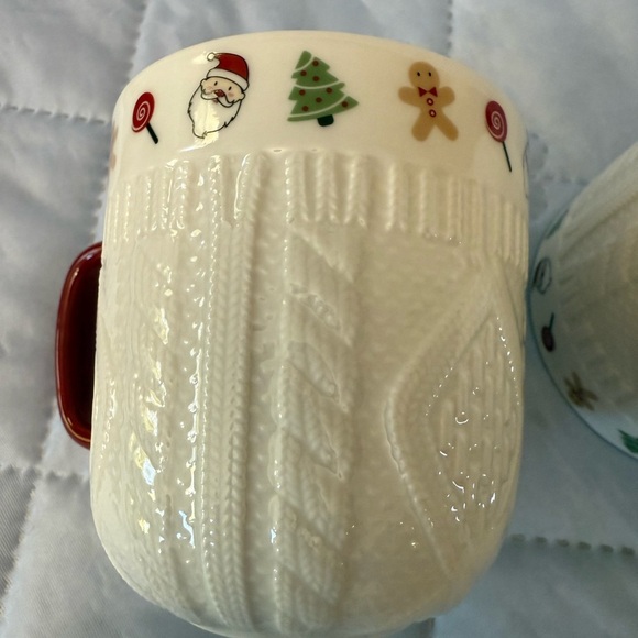 4/Festive Christmas Sweater Red Embossed Ceramic Mugs Red Handle - Picture 7 of 7